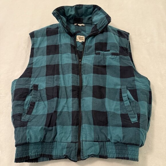 Vintage Y2k Ozark Trail Flannel Plaid Insulated Zip Vest Jacket Outdoor Large - Picture 1 of 10